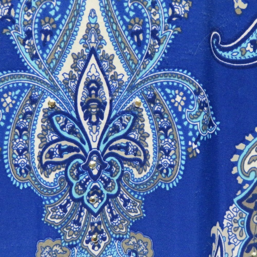 BOGO INC Blue Paisley Bohemian rhinestone embellished Maxi Skirt Size 6P Petite - Picture 4 of 5